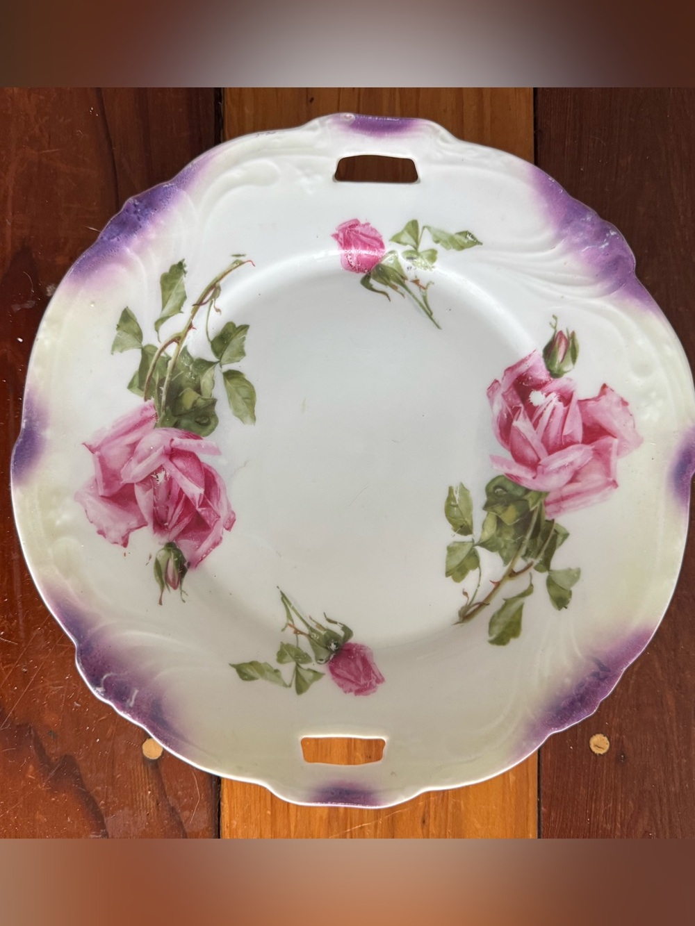 Vintage Floral Ceramic Serving Plate - Pink Rose